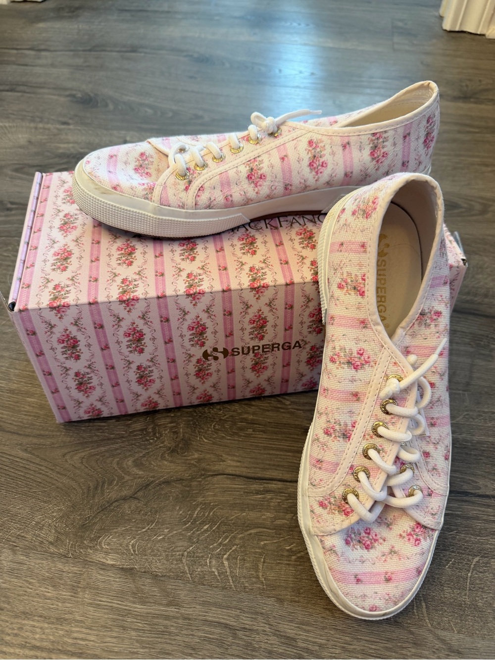 Loveshackfancy Superga Floral Pink Canvas Lace-Up Sneakers